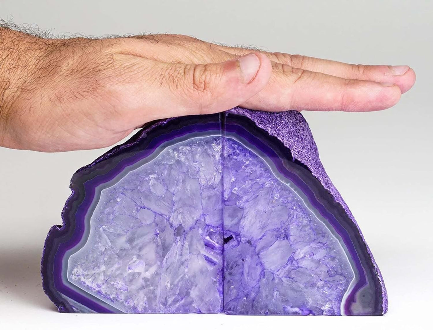 AMOYSTONE Purple Agate Bookends - Decorative Stone Book Holders for Hardback Book or Cookbooks, Stone Bookends 2-3 LBS with Rubber Bumpers, Unique Book Stoppers Home Office Decor