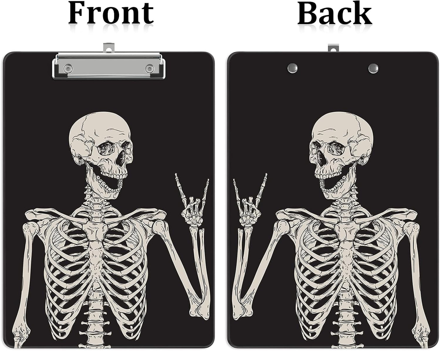 Plastic A4 Clipboards, Cute Clip Board Stardard Letter Size 9 x 12.5 in, Office Decorative for Students Women Men and Kids, Skeleton