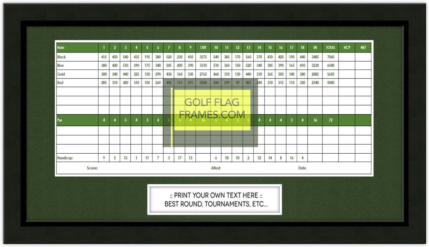 Custom Size Golf Scorecard Frame; Black Wood Frame 4.5x12, Green Mat