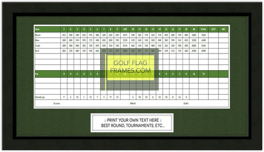 Custom Size Golf Scorecard Frame; Black Wood Frame 4.5x12, Green Mat