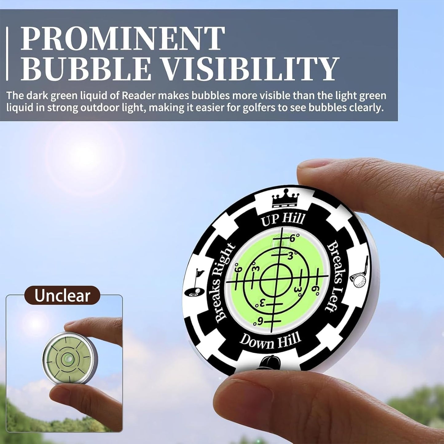 Golf Green Reader, 2 Pack Golf Ball Marker Hat Clip with High Precision Horizontal Bubble, Putting Training Aid Golf Accessories Tool Gift for Men Women