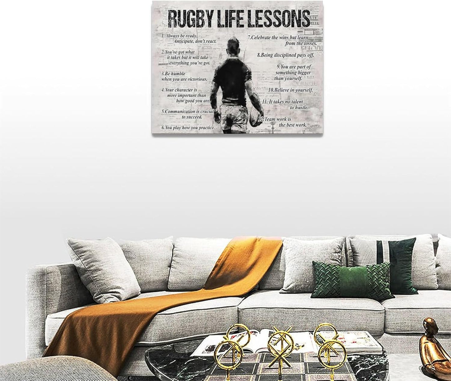 Rugby Life Lessons Wall Art Rugby Sports Wall Decor Rugby Sign Retro Poster Boy Men Motivational Decorations Canvas Print Painting Artwork for Bedroom Bathroom Living Room Gym 16"x12"