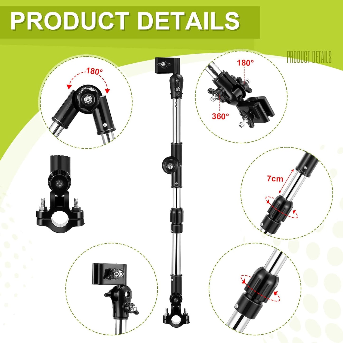 2 Set Adjustable Umbrella Clamp for Chair and Wrenches Universal Clip on Wheelchair Umbrella Mount Holder for Stroller, Golf Cart, Beach Chair, Bicycle, Bleacher, Patio, Fishing