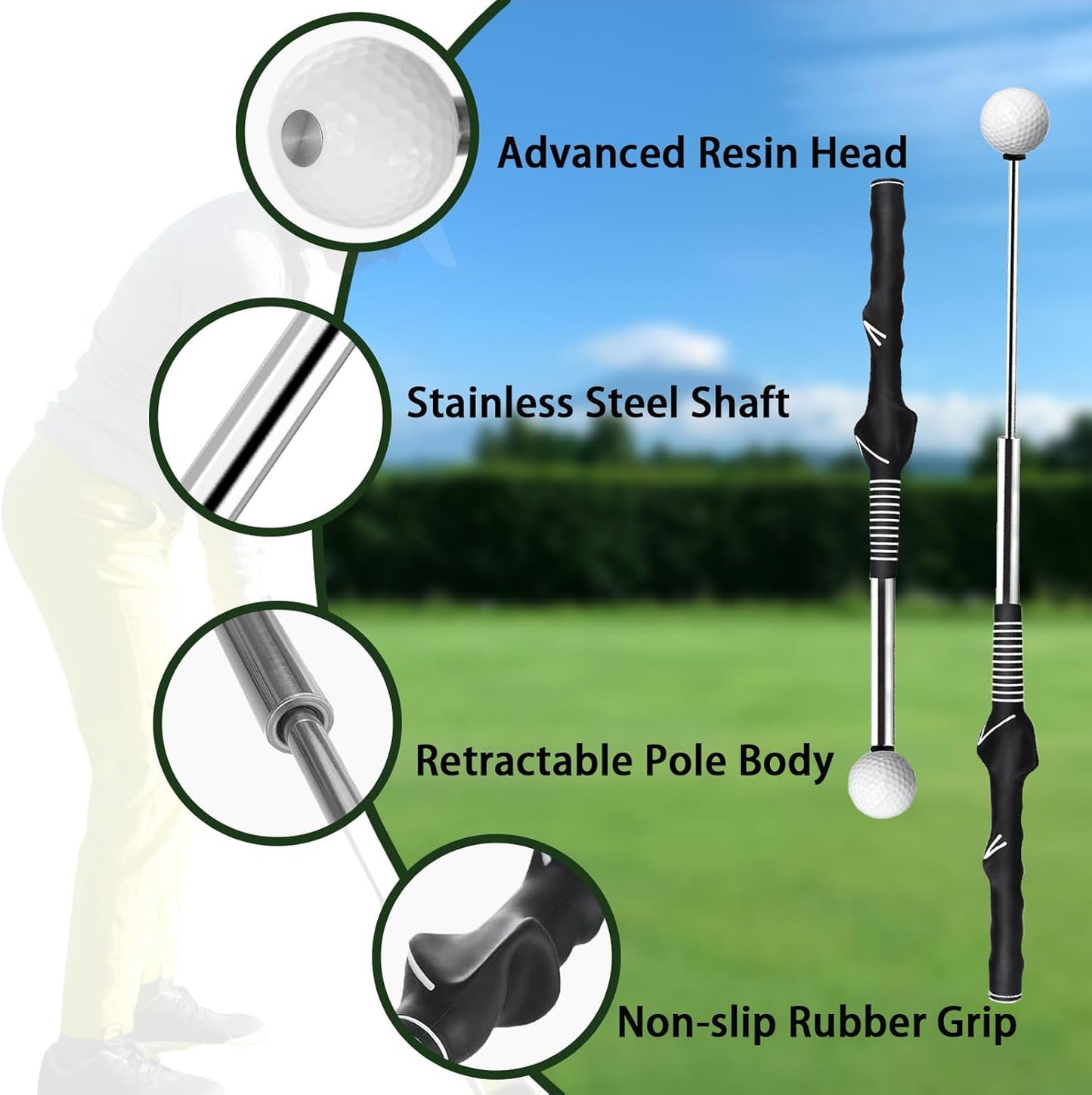 MuvTcroz Retractable Golf Swing Trainer, Golf Training Aid and Grip Trainer with Click Feedback for Right-Handed - Ideal Golf Swing Training Aid for Indoor & Outdoor Practice Use