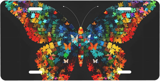 Front License Plate for Car Designs Autism Animal Butterfly Stainless License Plate Cover Holder for Men Women Metal Aluminum Decorative Accessory Vanity Tag Standard 6 X 12 Inch (4 Holes)