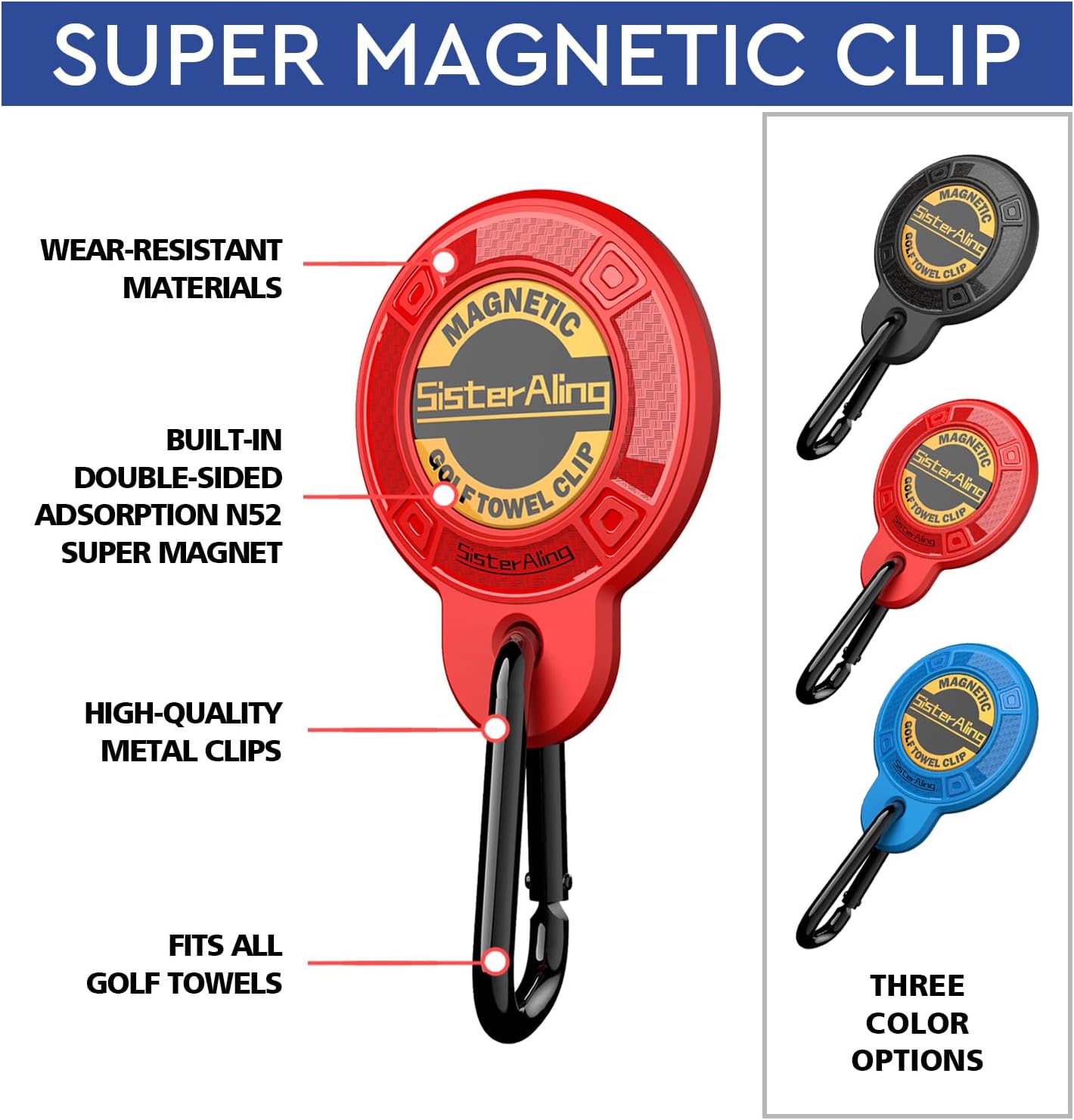 Magnetic Clip for Golf Towel,Removable Industrial Magnetic Accessories Design for Strong Hold to Golf Carts or Clubs