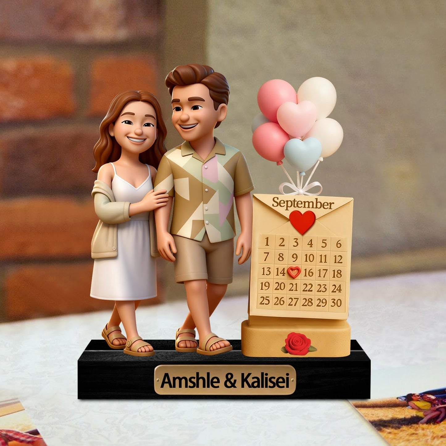 Personalized Couple Cartoon Photo Sculpture Ornament Custom Name Date 2D Acrylic Cartoon Style Figurine Desk Decor Gift for Couple Valentine's Day Xmas Anniversary (Style 17)