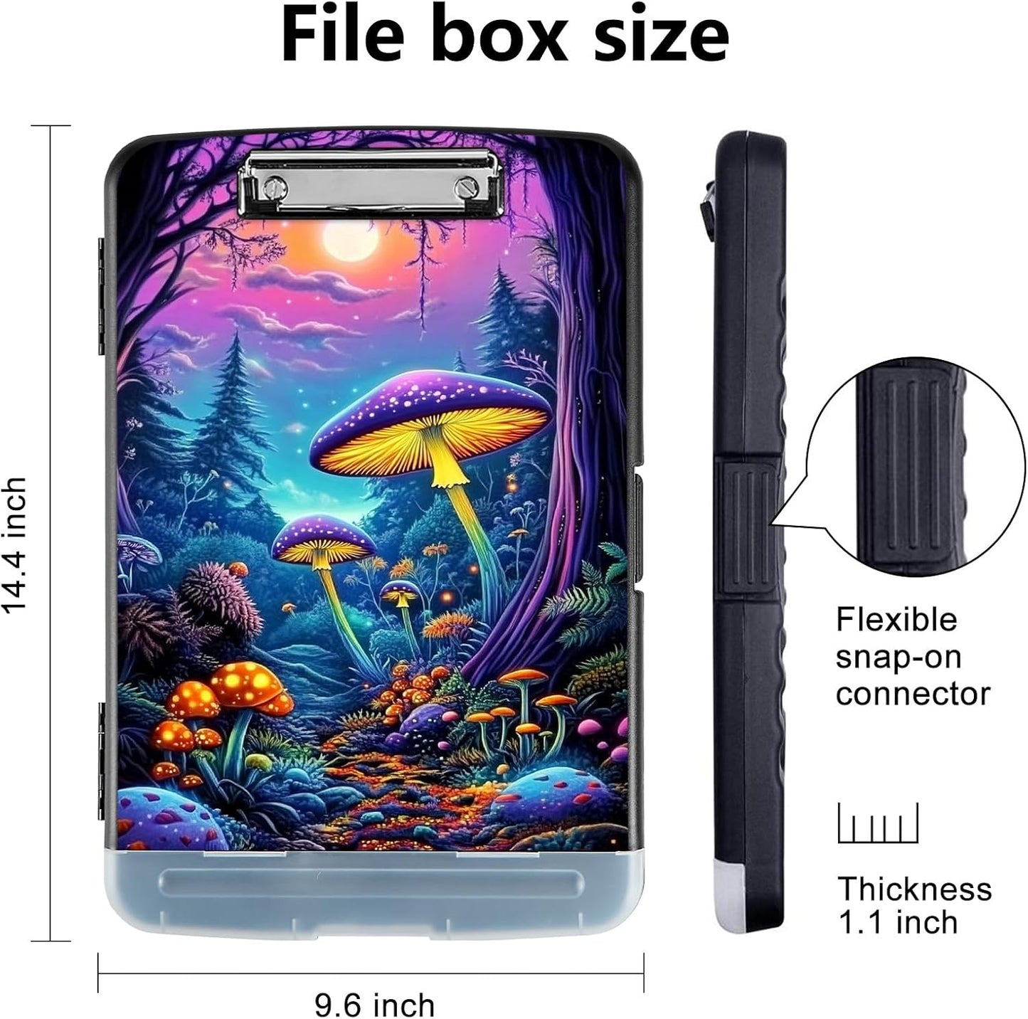 Clipboard with Storage - Large Capacity,Nursing Clipboard with Pen Holder,Heavy Duty,Plastic Side-Opening Folder for Teacher,Nurse - Mushroom Forest
