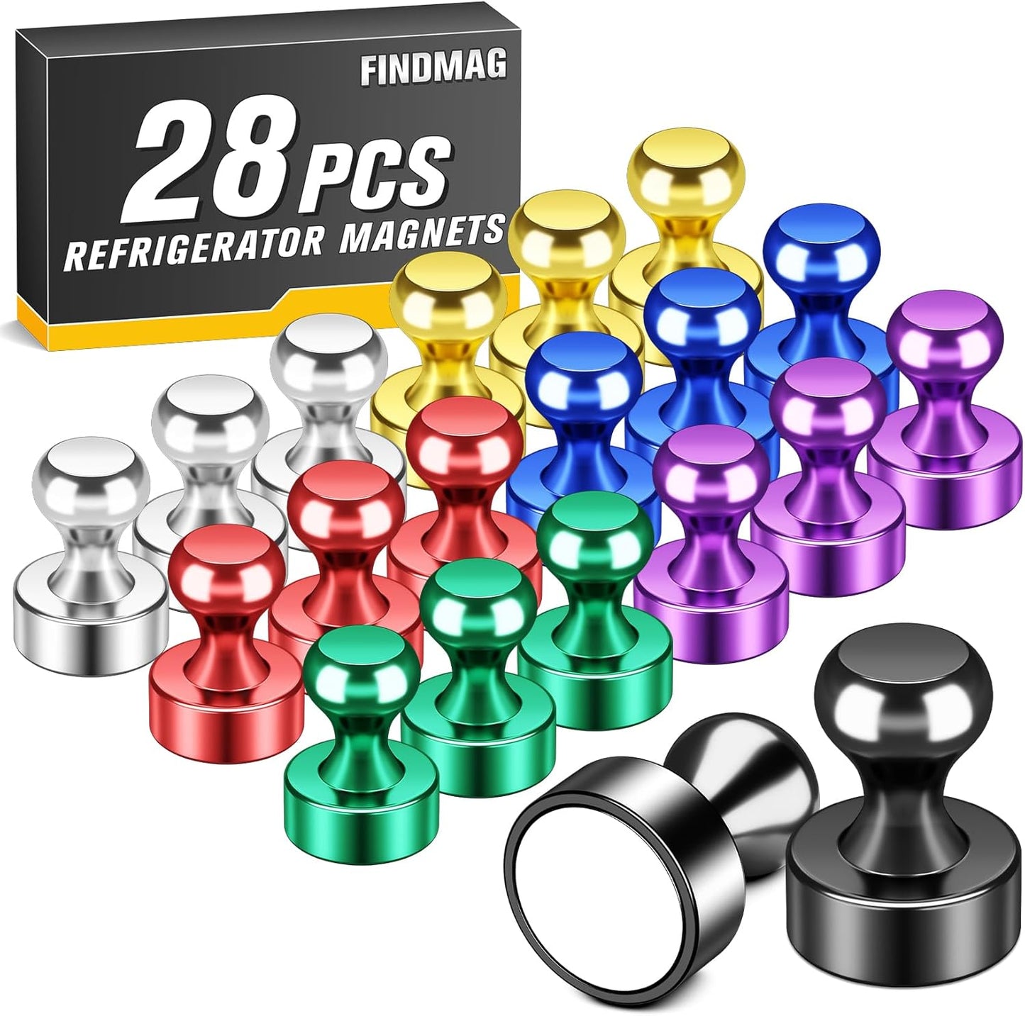 FINDMAG Refrigerator Magnets, Strong Colorful Whiteboard Magnet, Small Neodymium Fridge Magnet Aesthetic, Cool Locker Magnets for Office Accessories, Kitchen, Classroom, Bulletin Boards, Pack of 28