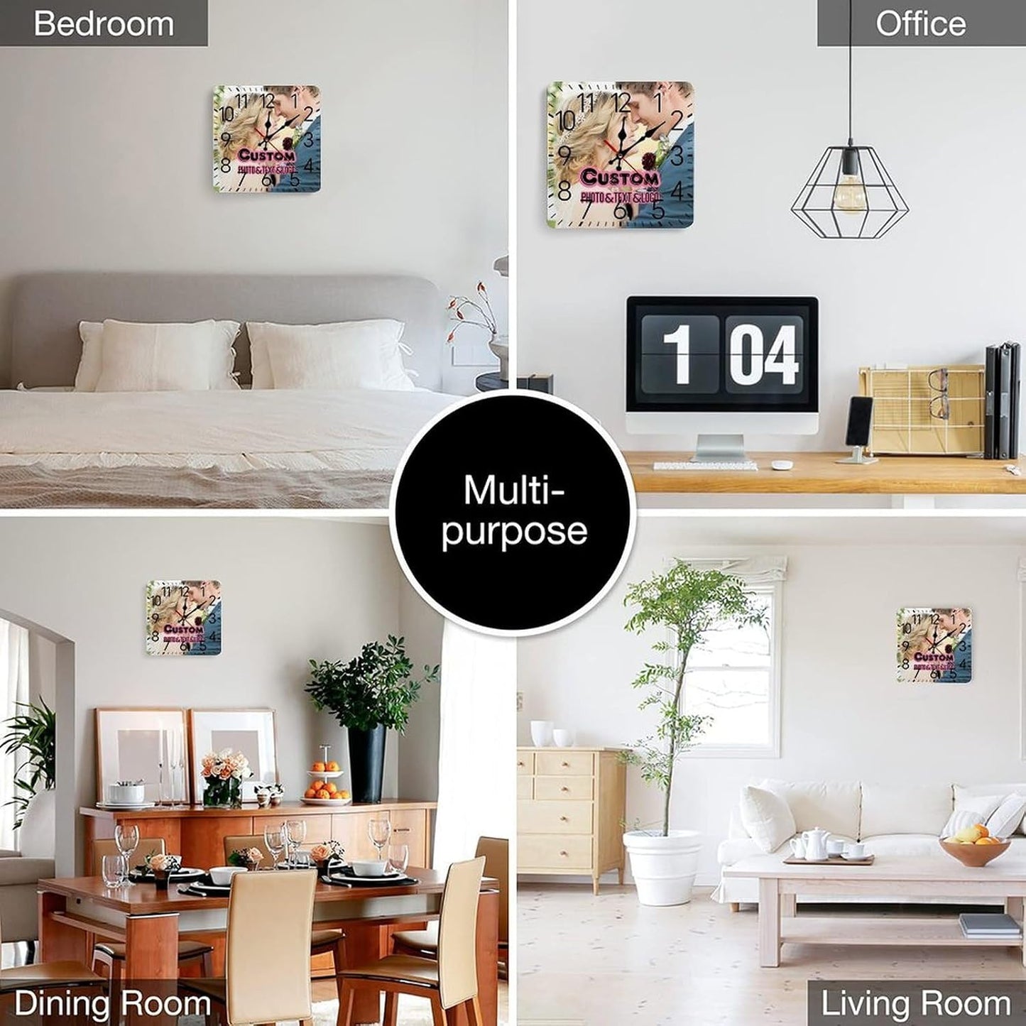 Custom Woodiness Wall Clocks,Personalized add Your Photo/Text,Customizable Silent Square Decoration for Kitchen Bathroom 10inch style6