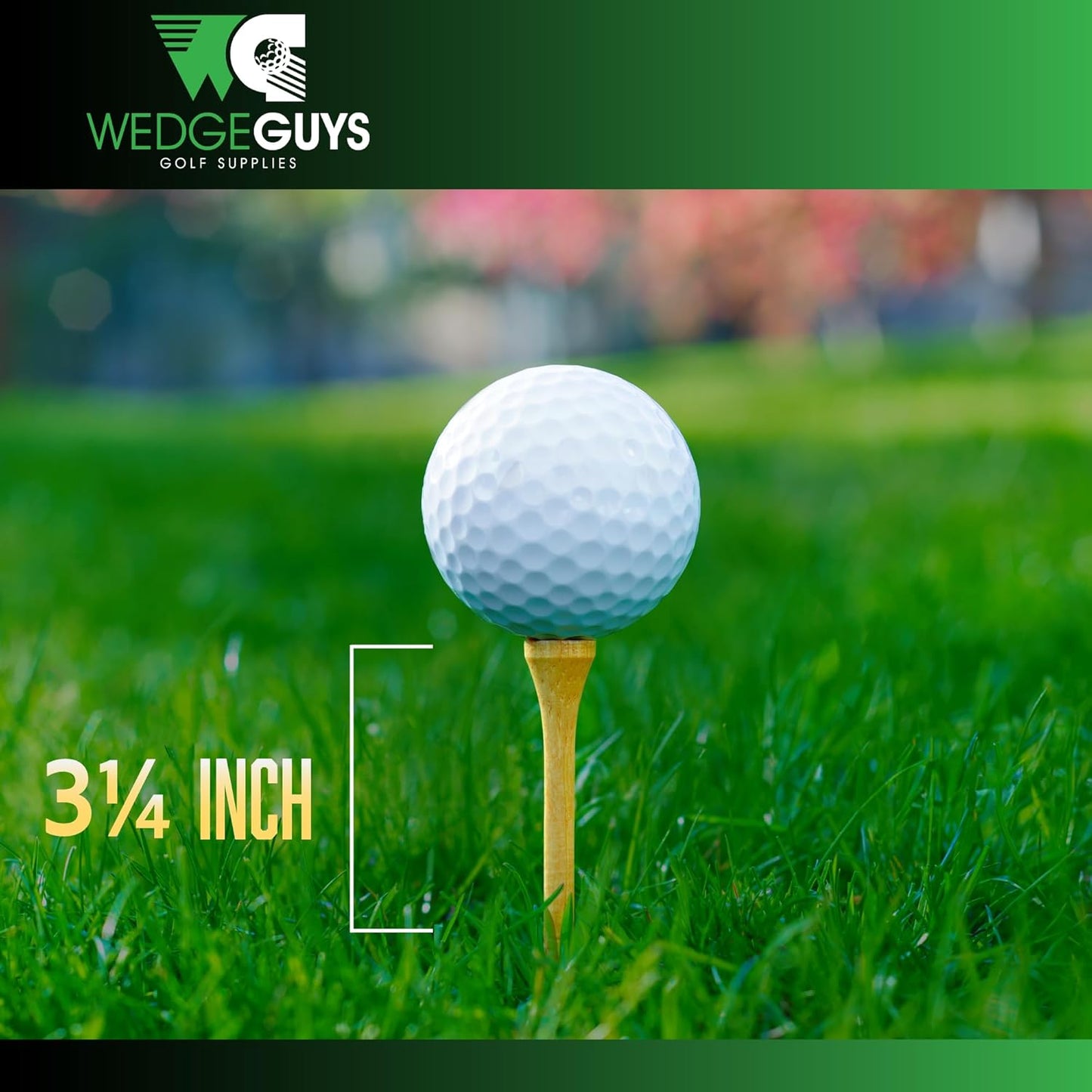 Wedge Guys Bamboo Golf Tees 3-1/4" | 100,250 or 1000 pcs. | Extra Durable & Stronger Than Wood Tees | Biodegradable & Less Friction | PGA Professional Approved, Golf Tees Bulk Bag