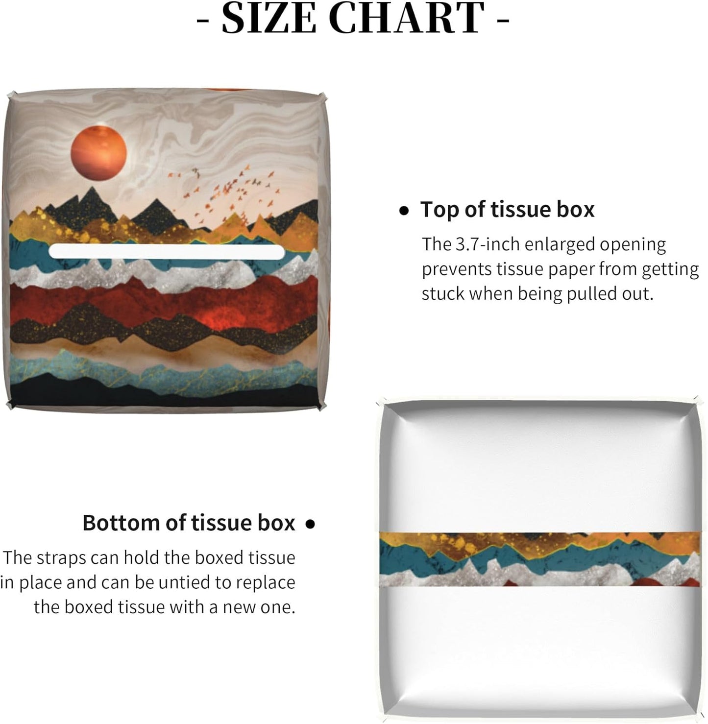 Gold Mountains and Red Sun Tissue Box Cover Square,Abstract Mountain Sunset Tissue Box Holder Waterproof Leather Facial Paper Organizer Dispenser for Bathroom Home Car Nightstand Vanity Desk