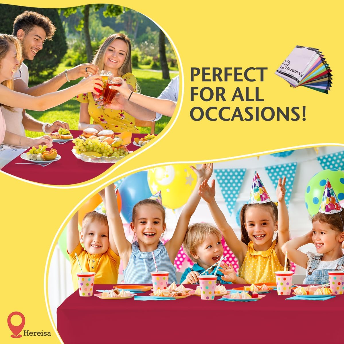 Plastic Cerise Tablecloths 3 Pack Disposable Table Covers 54 x 108 Inches Pitch Onyx Table Cloths for Parties Birthdays Weddings Anniversary BBQ Picnic, Fits 6 to 8 Foot Rectangle Tables