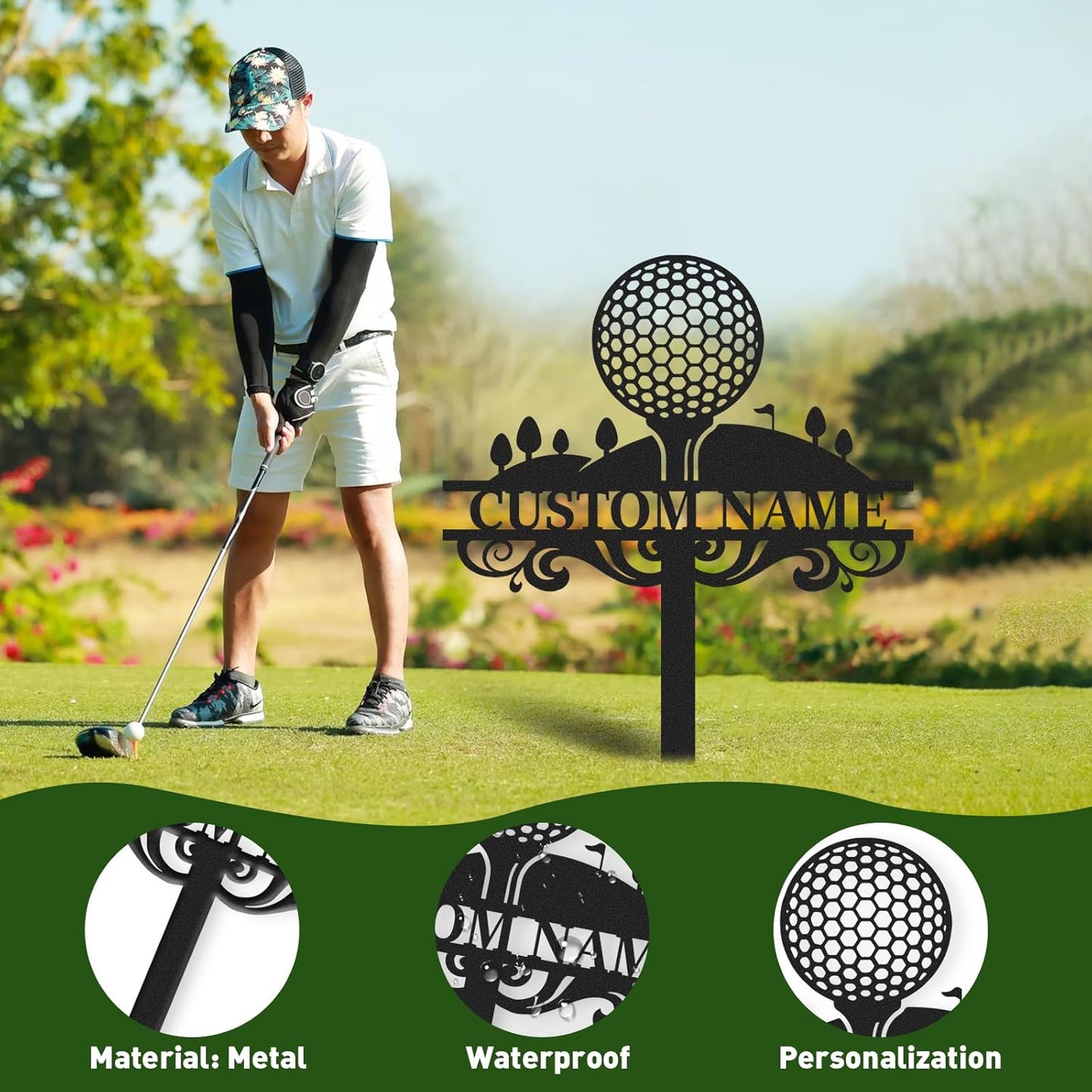 Personalized Golf Tee Garden Sign, Golf Memorial Stake, Custom Name Sign, Lawn Patio Golf Course Decorations Outdoor, Metal Yard Art, Rustic Sporting Garden Decor, Personalized Golf Gifts Color06