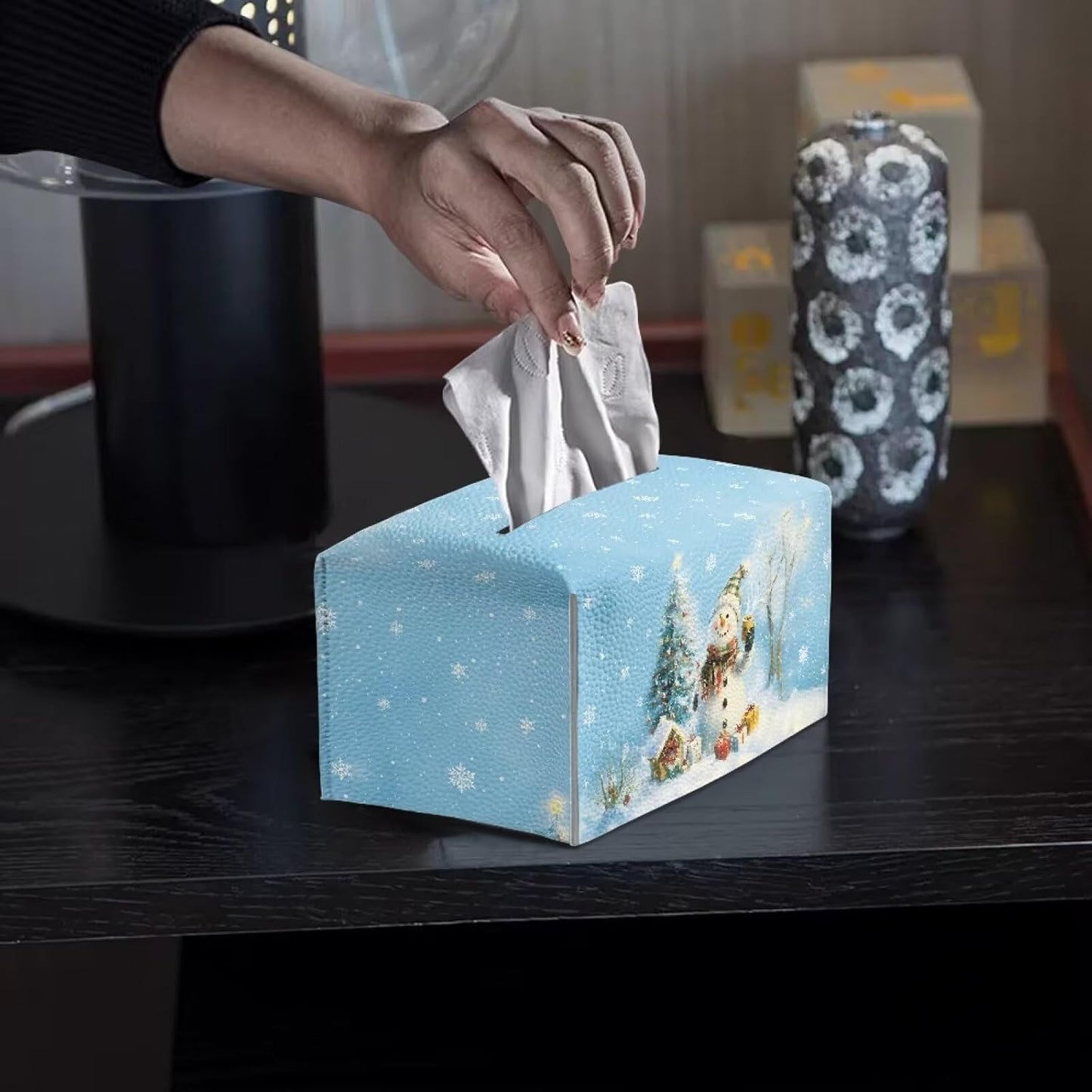 Cute Snowman Tissue Box Cover Christmas Tissue Box Leather Tissue Box Cover Rectangle 9x5x5 Modern Home Decor for Home Car Hotel Office Bathroom