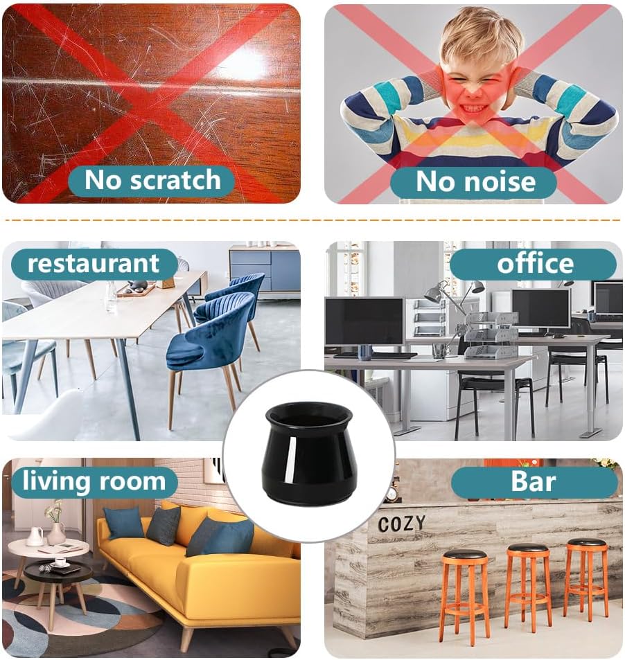 24 Pcs Chair Leg Floor Protectors Round, Silicone Felt Furniture Leg Pads Caps Covers for Hardwood Floors (Fit 1-5/16" to 2")