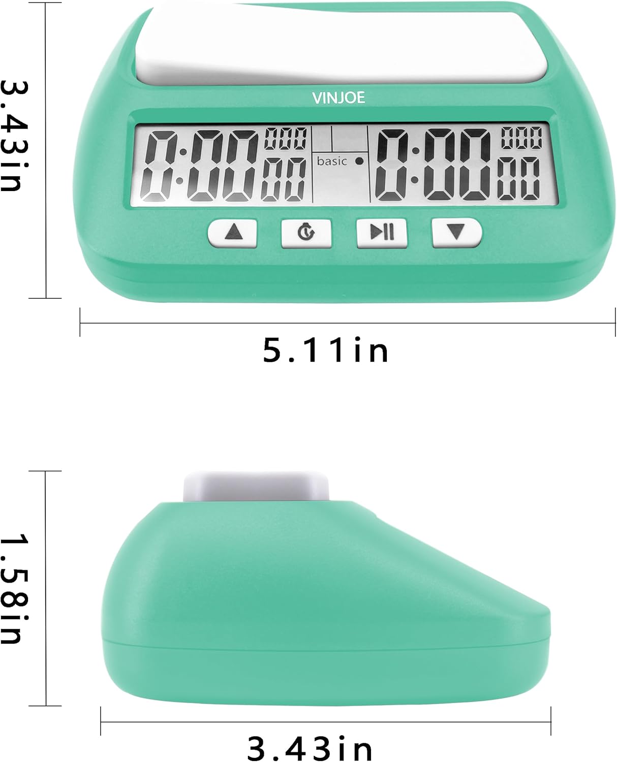 VINJOE Chess Clock Digital Chess Timer Professional for Board Games,Portable Digital Chess Clock & Game Timer with Basic,Bonus,Delay and Positive Time Features Best Gifts for Christmas (Green)