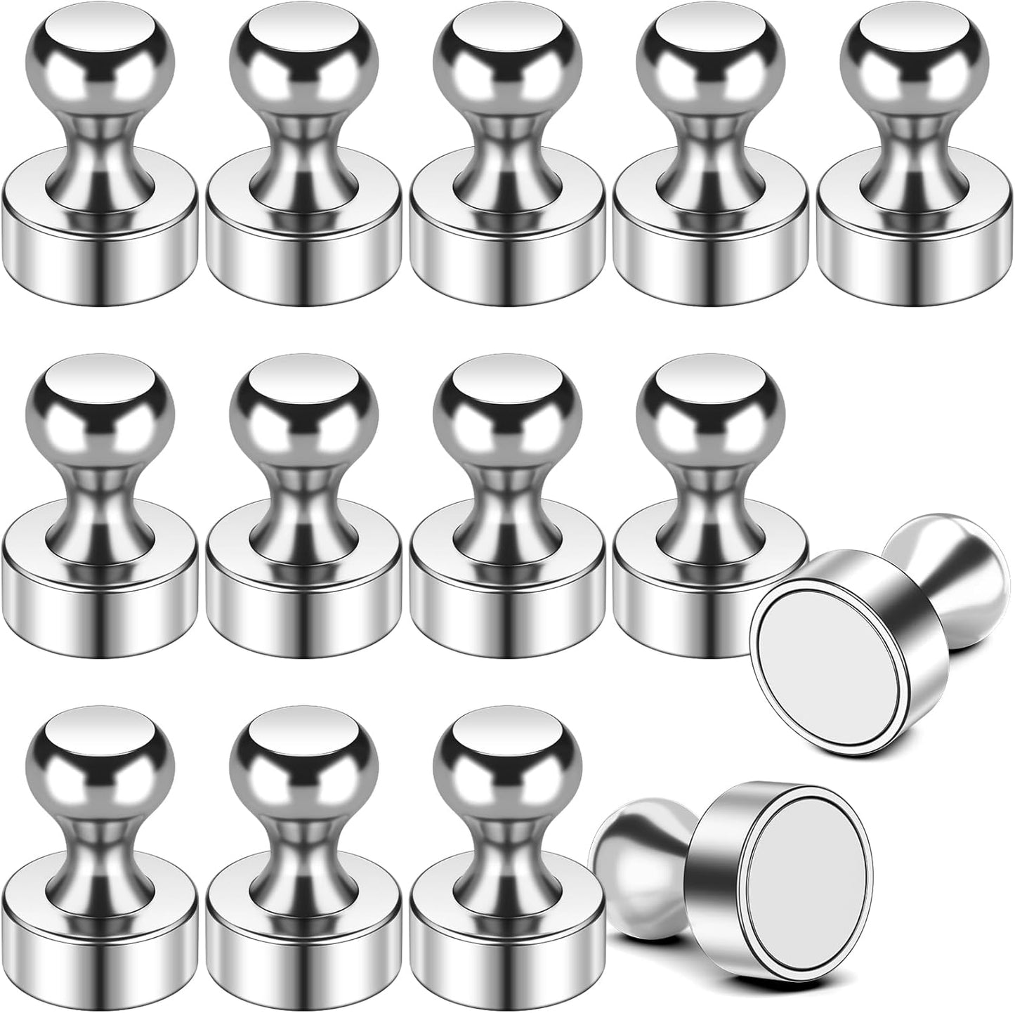 FINDMAG Fridge Magnets, Strong Small Silver Refrigerator Magnets, Decorative Magnet for Dry Erase Board, Strong Magnetic Push Pins for Whiteboard, Office, Classroom, Kitchen, Photos, 14 Pack