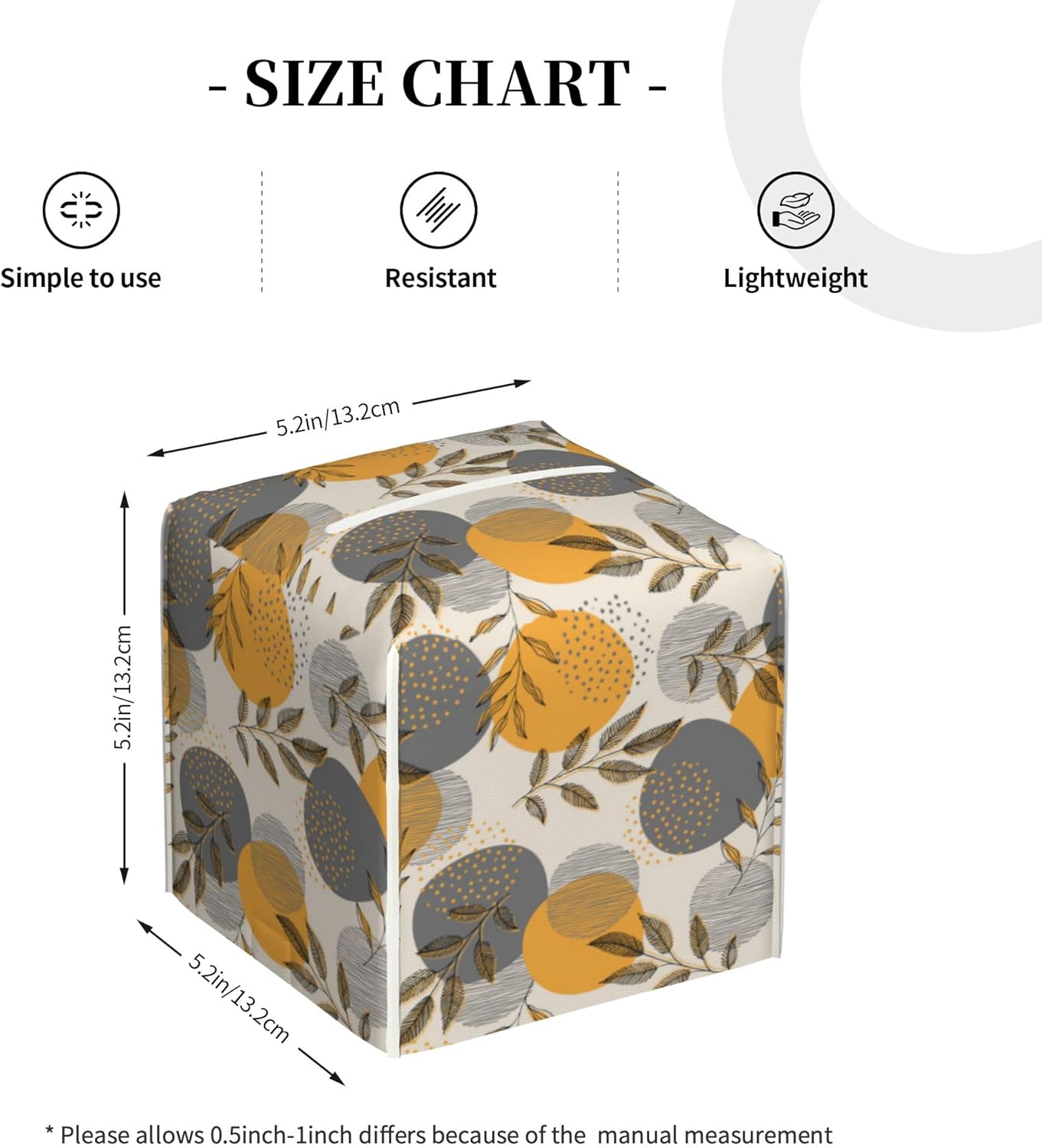 Boho Abstract Leaves Tissue Box Cover Square,Linear Boho Leaves and Geometric Tissue Box Holder Waterproof Leather Facial Paper Organizer Dispenser for Bathroom Home Car Nightstand Vanity Desk