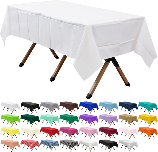 2 Pack White Premium Plastic Tablecloth Rectangle 54 x 108 Inches Reusable Snowy White Decorative Table Cover for Dining, Wedding, Party, Indoor and Outdoor use