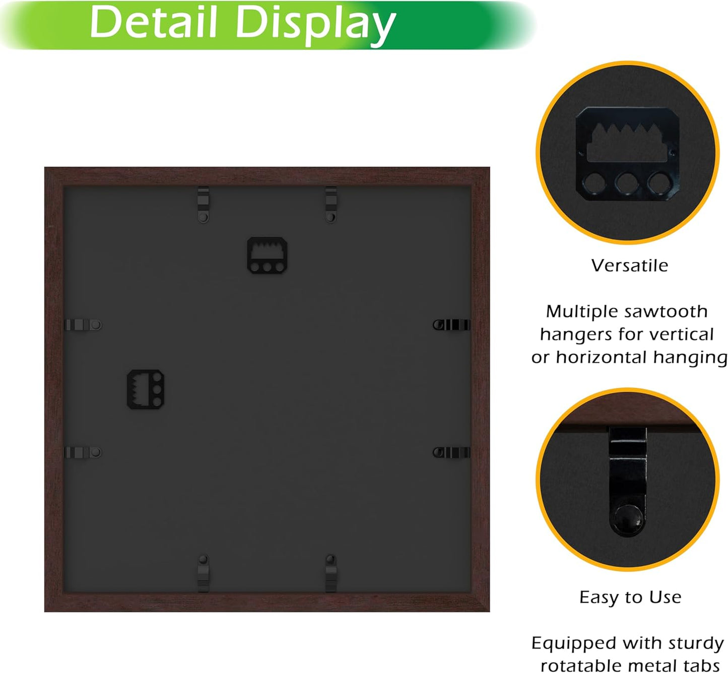 FrameWorks 11' x 11' Mahogany Wooden Shadow Box Frame Display Case with Soft Felt Back, Tempered Glass, Elegant White Ball Push Pins