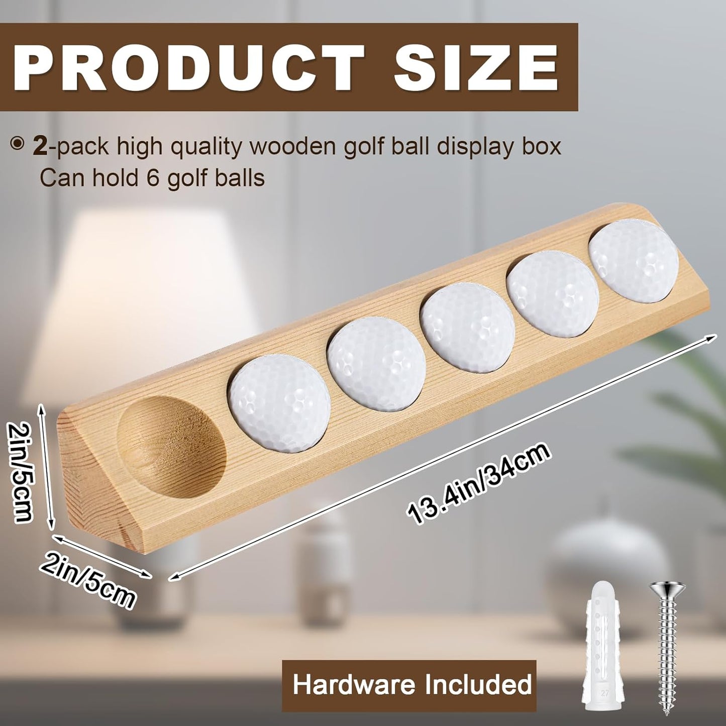 1 Pack Wooden Golf Ball Display Case 6 Standard Size Wall Mount Golf Ball Stand Holder Display for Collector Sport Memorabilia Accessories Gift (Original Wood Color)