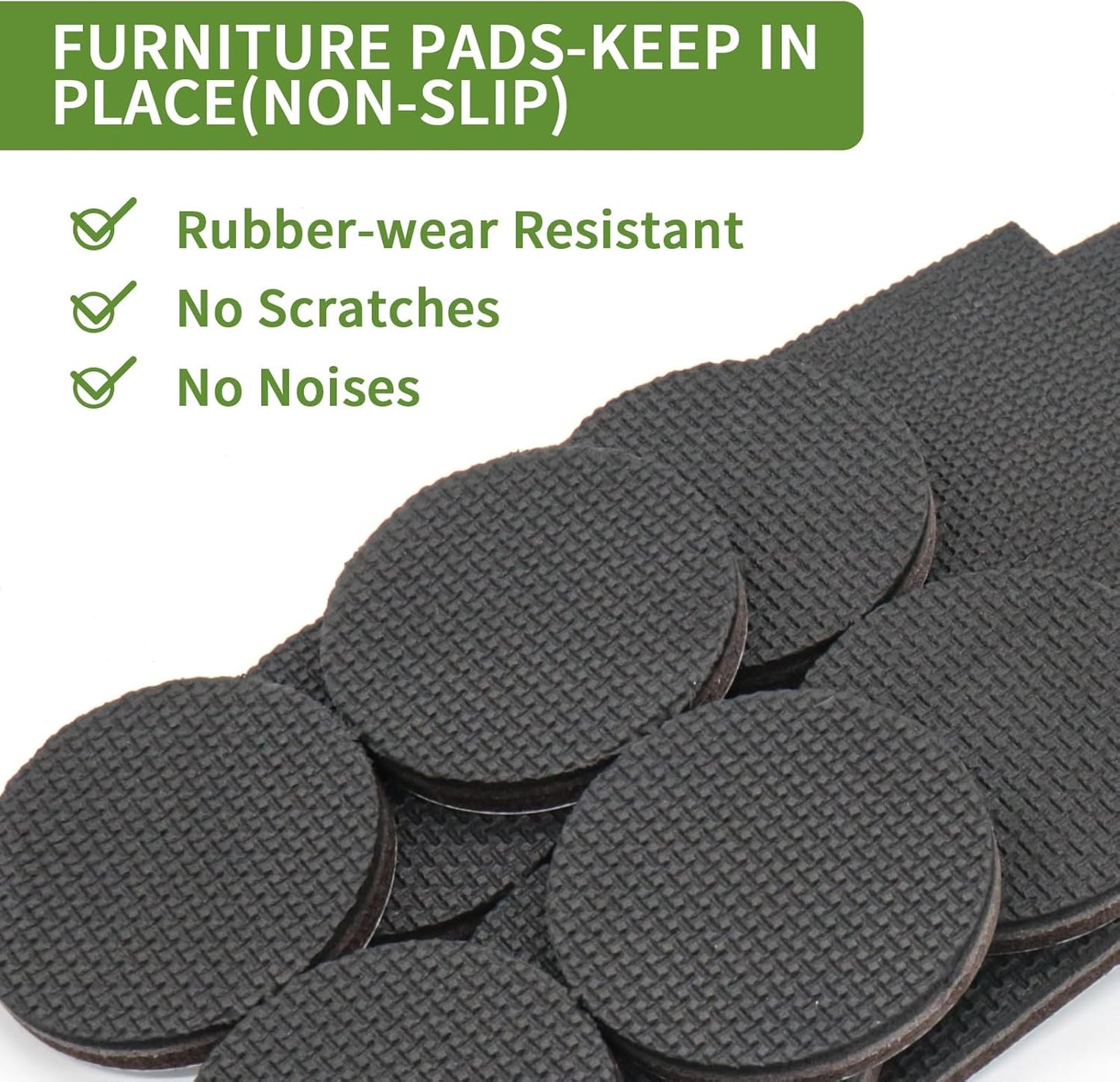 Non Slip Furniture Pads 16 PCS - 8 pcs 2” Round + 8 pcs 2" Square - Anti Slip Furniture Pads - Self Adhesive Rubber Feet Furniture Feet - Chair Leg Floor Protectors
