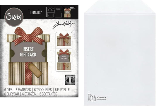 Sizzix Thinlits Dies by Tim Holtz, Gift Card Package with Bow and Tag, 6 Piece Die Set, Carnora Die Storage Pocket
