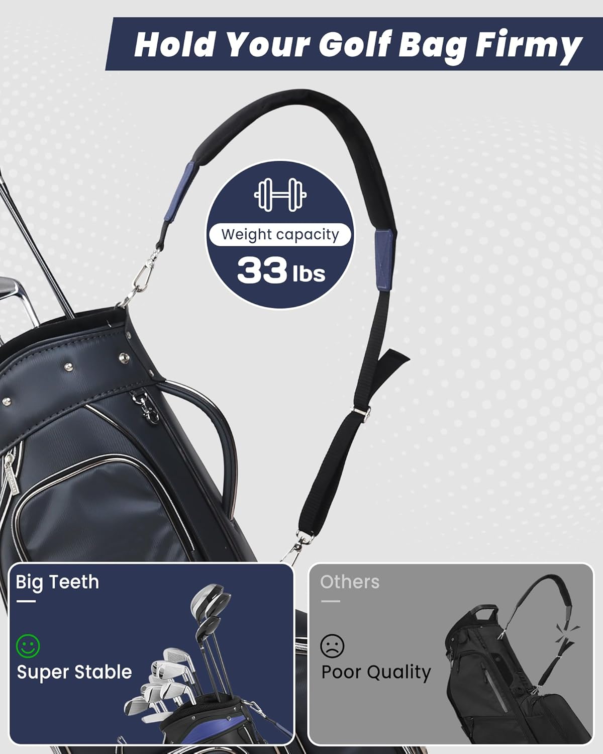 BIG TEETH Golf Bag Strap Single Padded Shoulder Strap Adjustable Thick Pad Straps Universal Replacement Quick Release