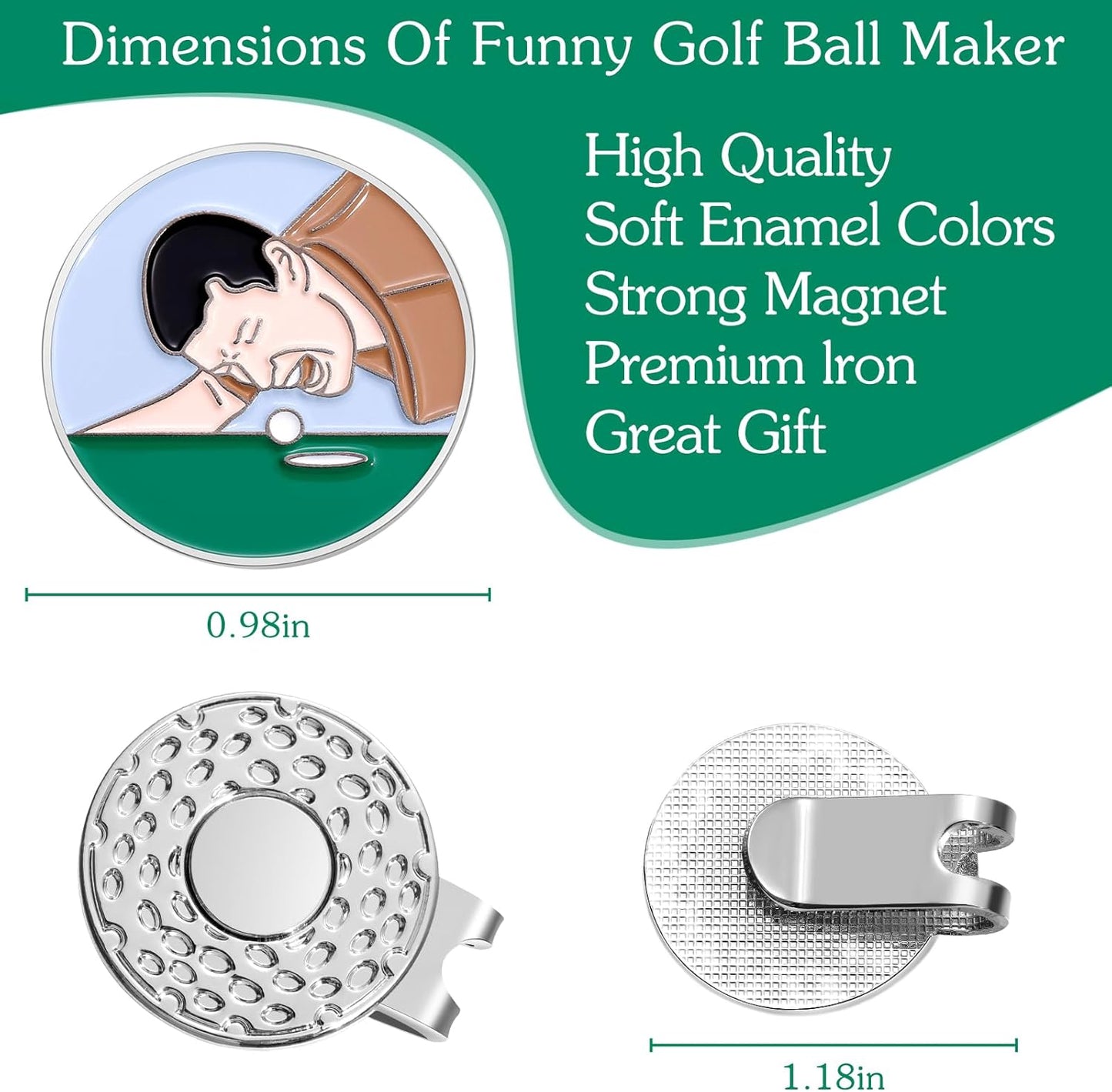 Funny Ball Marker Hat Clip, Magnetic Enamel Golf Ball Markers for Putting Green, Golf Ball Marker with Magnetic Hat Clip, Unique Gift for Golf Lovers
