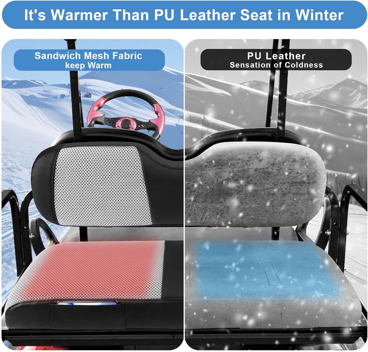 MOSNAI Golf Cart Rear Seat Covers for EZGO Club Car Yamaha Aftermarket Rear Seat Cushion, Breathable Comfortable Polyester Mesh Cloth and Leather Combination Appearance