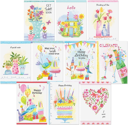 Current Savor the Moments All Occasion Value Pack - 20 Cards With Envelopes, Celebration, Get Well, Sympathy, Birthday, Anniversary & Thinking of You Variety, Large 5" x 7" Assortment, 10 Design Set