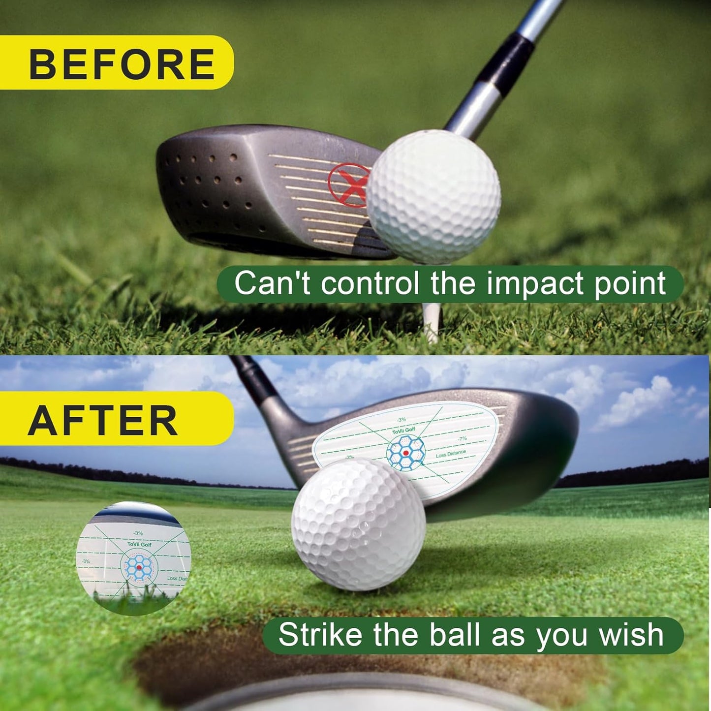 ToVii Golf Impact Tape Set 200~400Pcs, Self-Teaching Sweet Spot and Shot Consistency Analysis Golf Club Face Impact Stickers for Woods Irons and Fairway Clubs