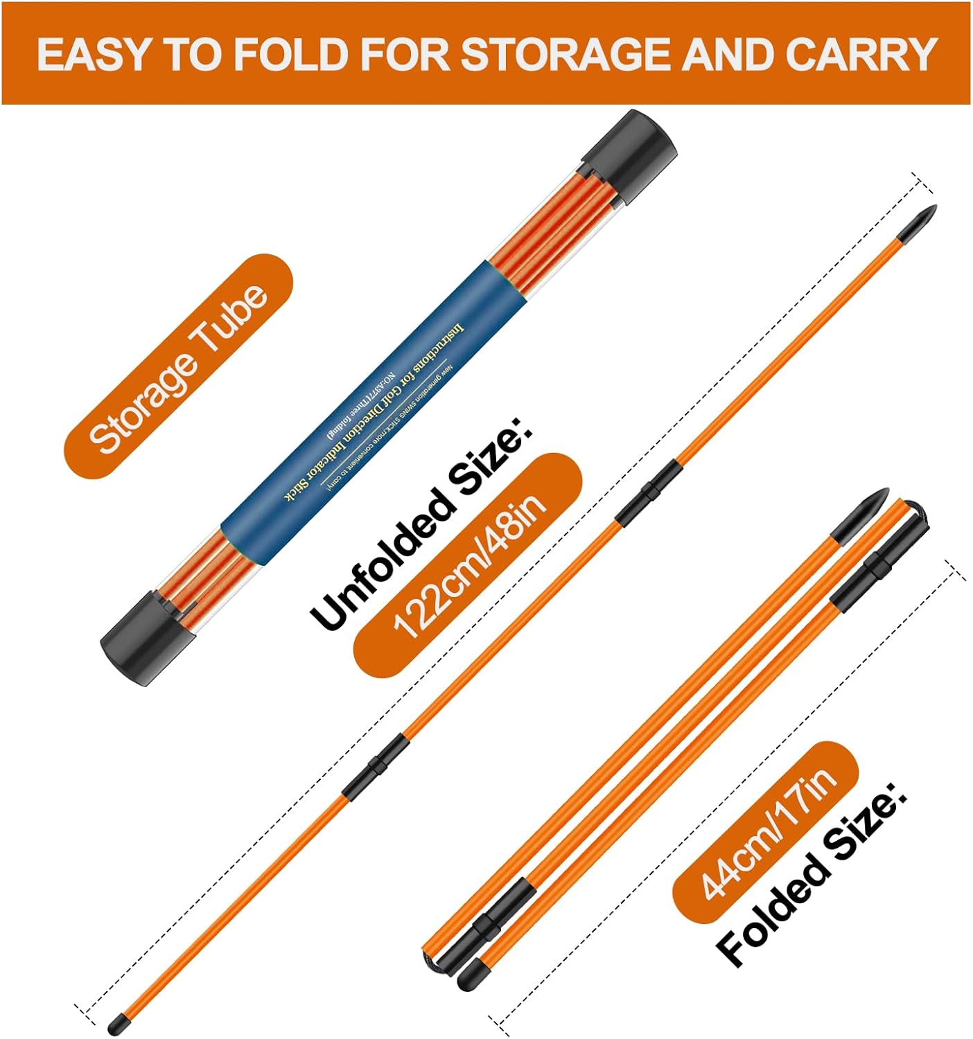 Golf Alignment Sticks 2 Pack,Golf Alignment Rods Upgraded 48" Collapsible Golf Practice Sticks Golf Training Aid for Aiming,Putting,Golf Training Sticks with Clear Tube Case