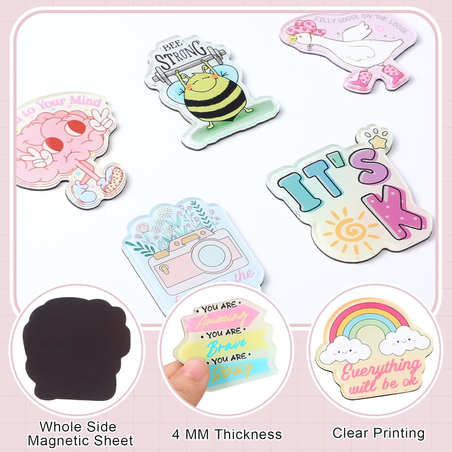 Weewooday 10 Pcs Inspirational Magnets for Refrigerator Fridge Cute Motivational Magnets Positive Quote Decoration Funny Acrylic Christmas White Elephant Gifts for Kitchen Cabinet Classroom Whiteboard