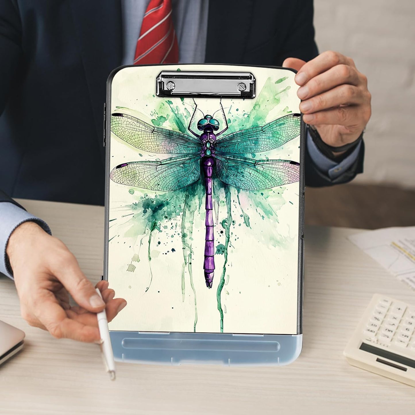 Clipboard with Storage - Large Capacity,Nursing Clipboard with Pen Holder,Heavy Duty,Plastic Side-Opening Folder for Teacher,Nurse - Dragonfly
