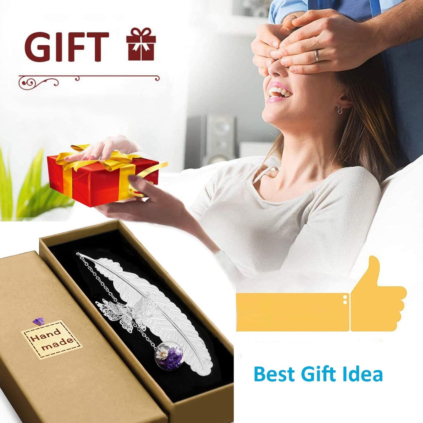 Vintage-Style Metal Feather Bookmark with Butterfly Pendant Mothers Day End of Year Teacher Appreciation Gifts for Women Girls Mom Lady Readers Book Lovers