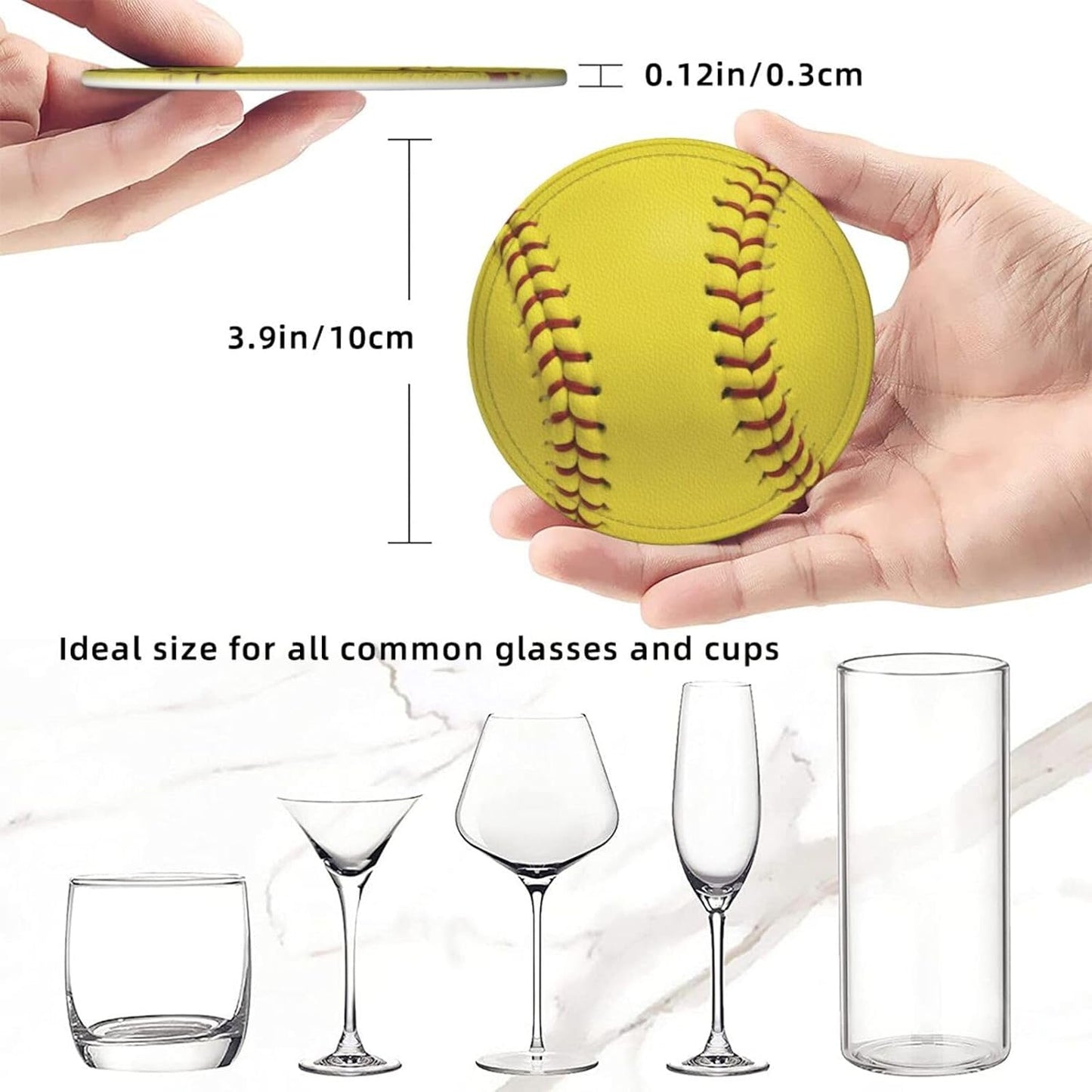 6 Pcs Softball Drink Coasters with Holder Coasters for Drinks Coffee Table Home Decor Housewarming Gift