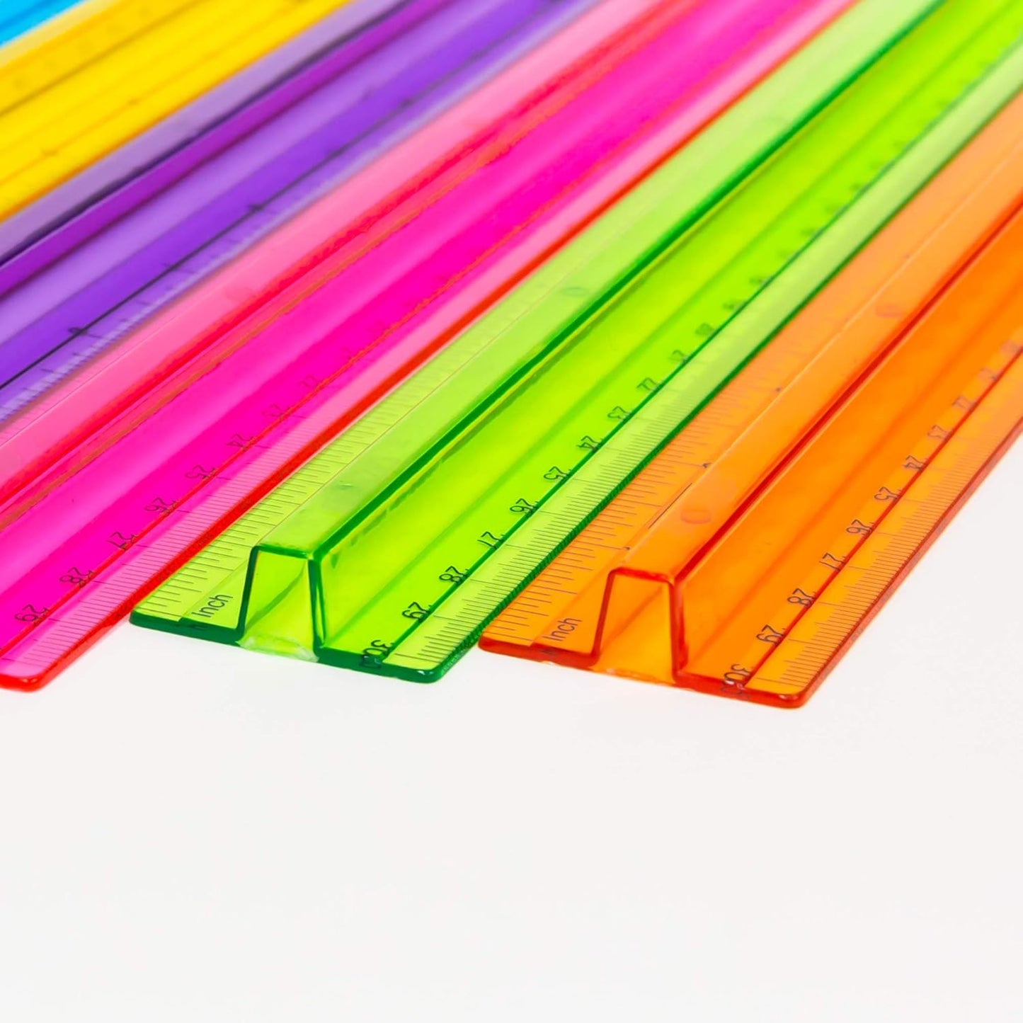 BAZIC Products Plastic Ruler 12" (30cm) w/Handle Grip, Inches Centimeter Metric Measuring Drafting Rulers, for Students School Supplies, Assorted Color, 24-Pack