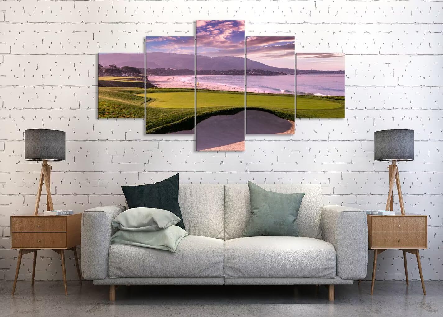 Pebble Beach Golf Course Hole 9th Wall Art Pictures Monterey California Golf Course Wall Decor for Living Room Bedroom Bathroom Home Decorations Canvas Prints Framed Ready to Hang(50''W x 24''H)