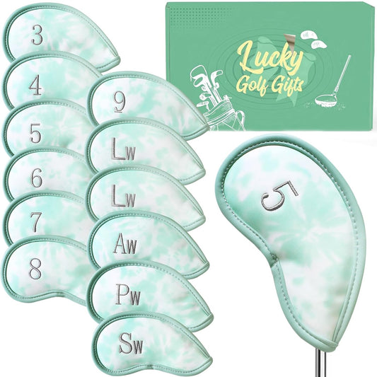 Golf Club Covers Iron Value 12 Pack Stylish Synthetic Leather Headcover, Embroidery Numbers Head Covers Universal Protector Fit Main Iron Wedge Clubs, Accessories Travel for Men Women