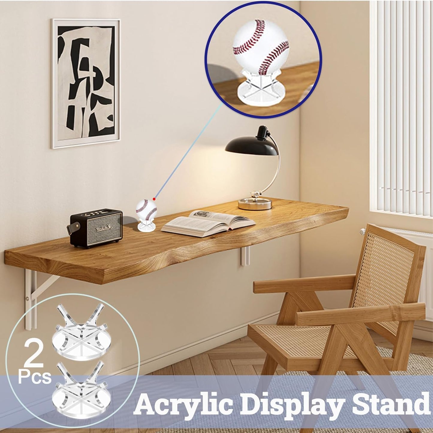 2Pcs Acrylic Baseball Holder Display Case Display for Balls Suitable for Baseball, Golf Softball, Tennis Ball Spheres, Thanksgiving Pumpkin Ball, Wooden Eggs Clear Baseball Stand