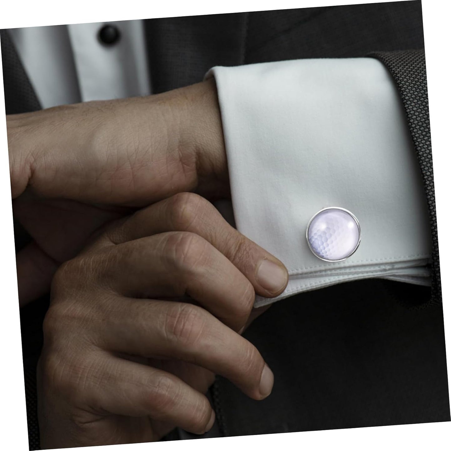 Golf Crystal Glass Gemstone Cufflinks for Men Suit Silver Metal Business Shirt Accessories Unique Tuxedo Decoration Gift for Groom Wedding and Formal Occasions