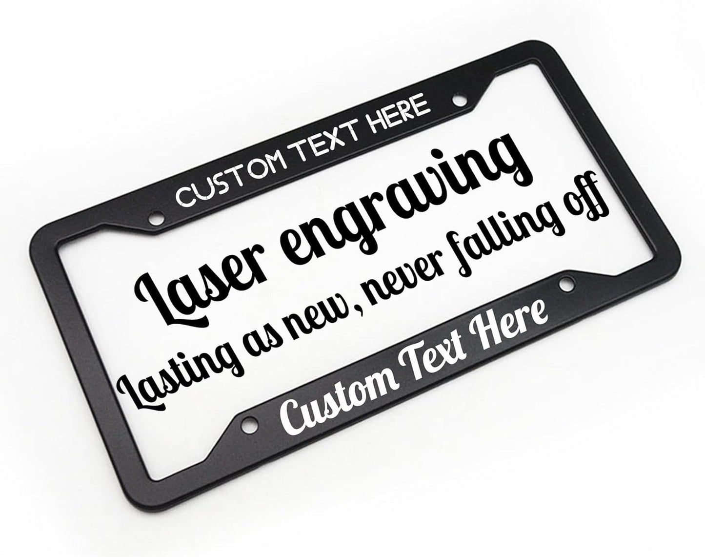 Custom Personalized Metal Engraved Standard Size License Plate Frame,Funny Car Auto Truck Message Plate Holder for Men Women,Silver Text (Black)