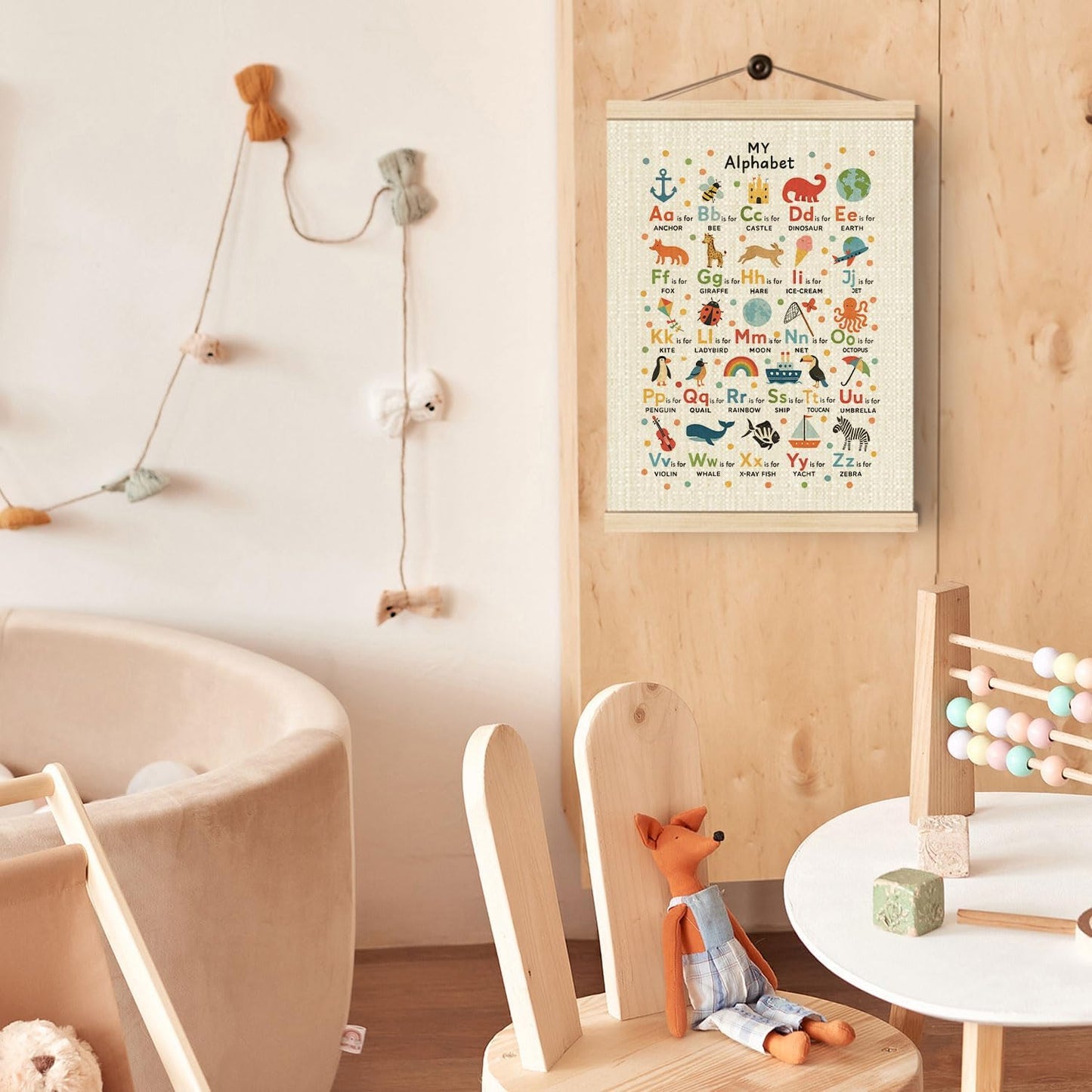 Boat Wades Boho Classroom Alphabet Wall Art Poster Hanger Frame, Boho Nursery Decor, ABC Alphabet Educational Hanging Wall Decor for Toddler Kids Bedroom Playroom Classroom Nursery, 12x16 Inch