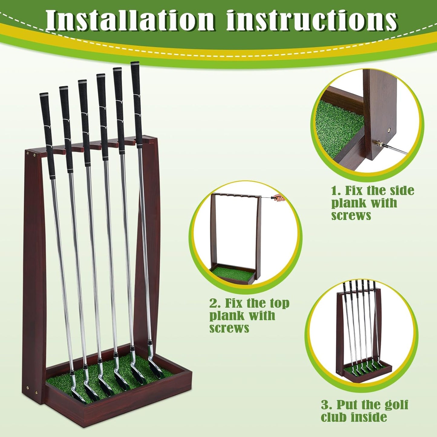 Lenwen Wooden Golf Putter Stand Golf Club Holder Stand Wooden Display Rack Floor Display Rack Club Organizer for Storage Sports Indoor Home Office Simulator Garage