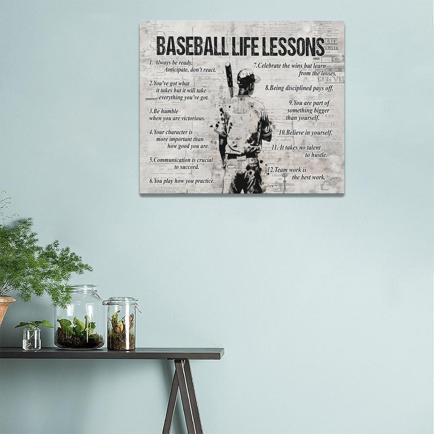 Baseball Sports Wall Art Baseball Life Lessons Wall Decor Baseball Sign Retro Poster Boy Men Room Motivational Decorations Canvas Print Painting Artwork for Bedroom Bathroom Living Room 24"x20"