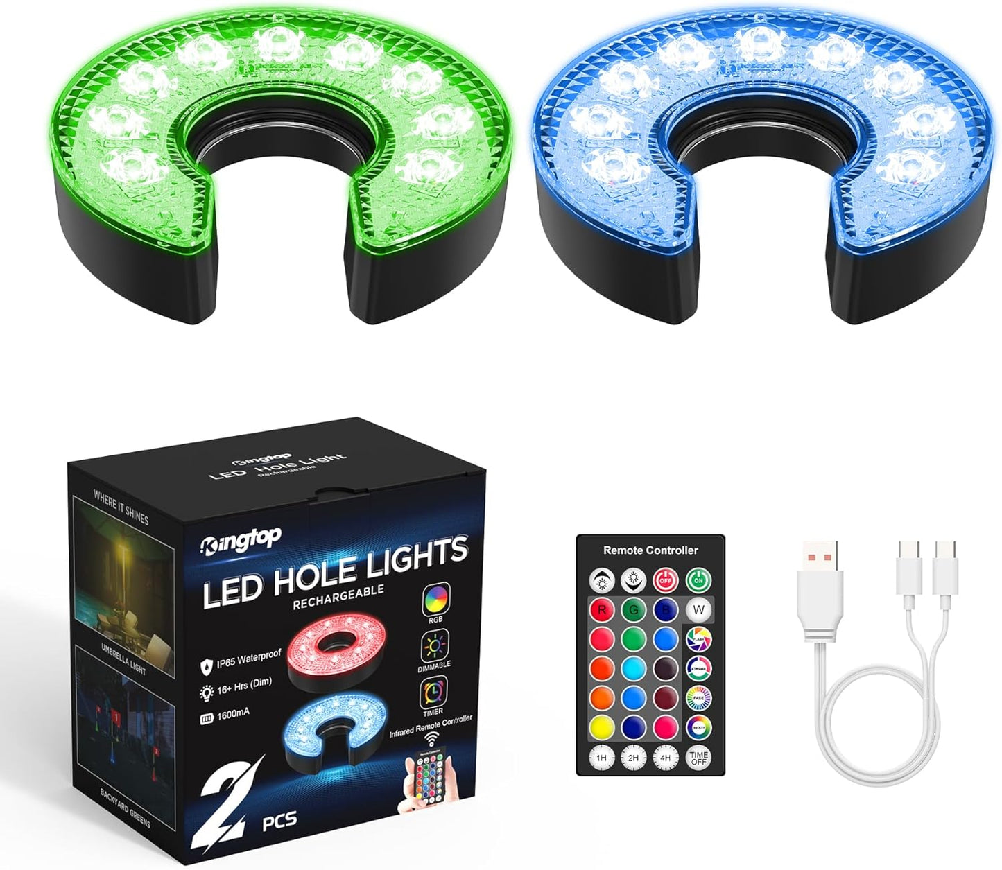 KINGTOP Rechargeable LED Golf Hole Light - Waterproof, Focused Illumination Lens, Remote-Controlled, Perfect for Backyard Night Golf Practice Putting Green Cup Lights, Camping, Outdoor Party