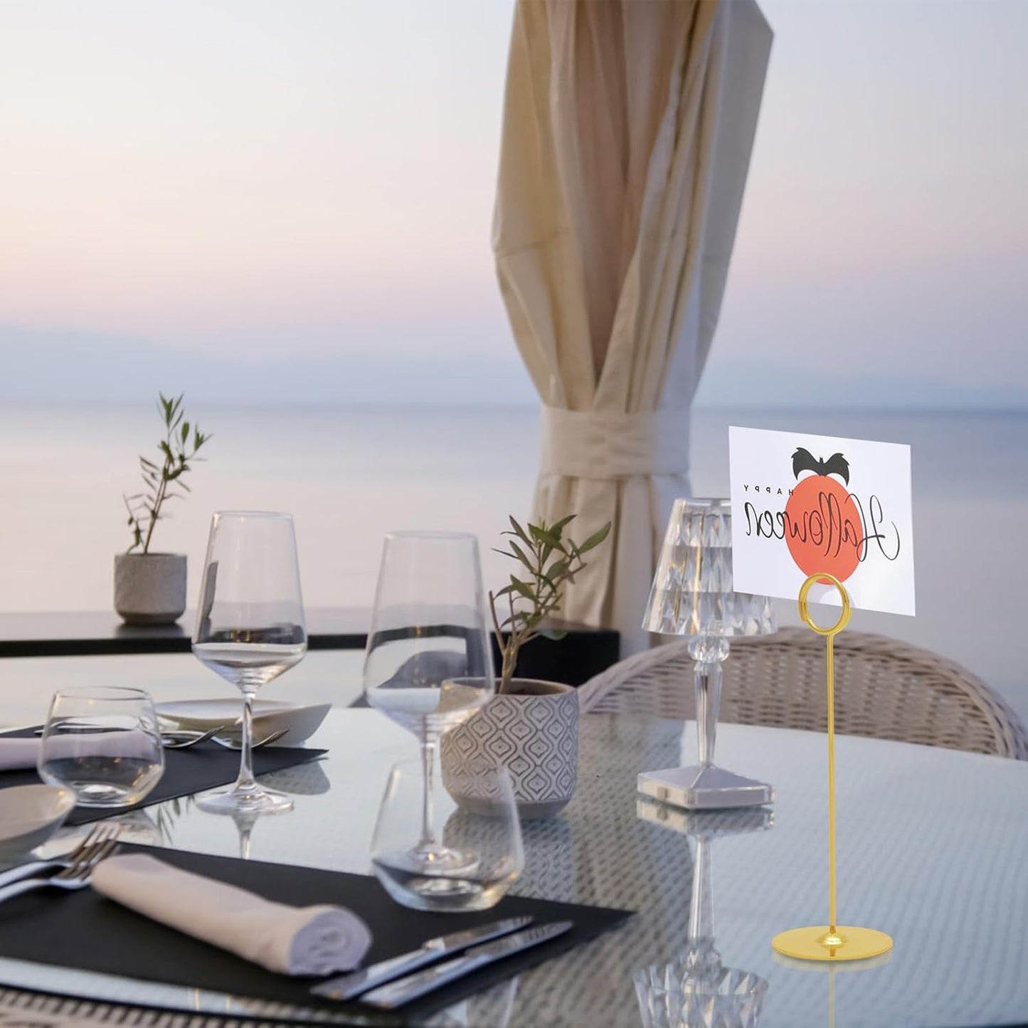 Urban Deco 16 Pieces Table Card Holder 8 inches Table Number Holders Place Steel Card Holders for Photos, Food Signs, Memo Notes, Weddings, Restaurants, Birthdays (Gold)