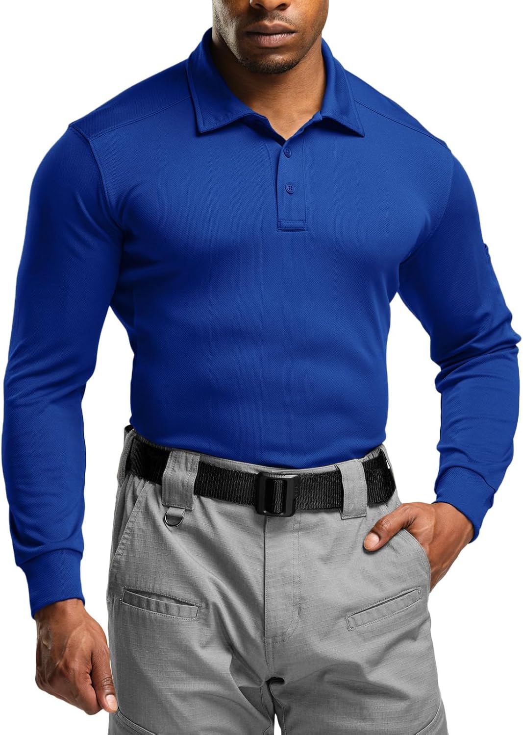 CQR Men's Polo Shirt, Long Sleeve Tactical Shirts, Outdoor UPF 50+ Pique Shirt, Dry Fit Lightweight Golf Shirts